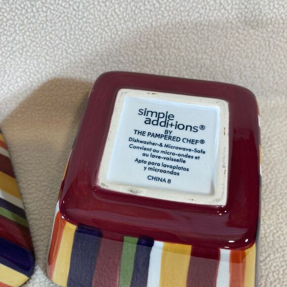 Pampered Chef Simple Additions Striped Square 4 inch Serving Bowls Set of 2 - Picture 5 of 6